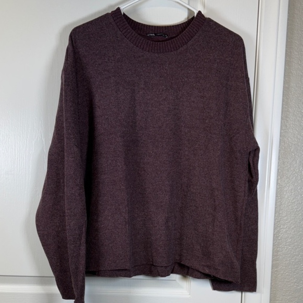 Zara Burgundy Crewneck Knit Sweater Size Large EUC #5844